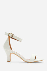 MADRID MID BLOCK HEEL WITH ANKLE STRAP IN WHITE PU
