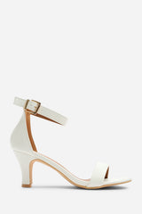 Calvia White Two Strap Mid Block Heels