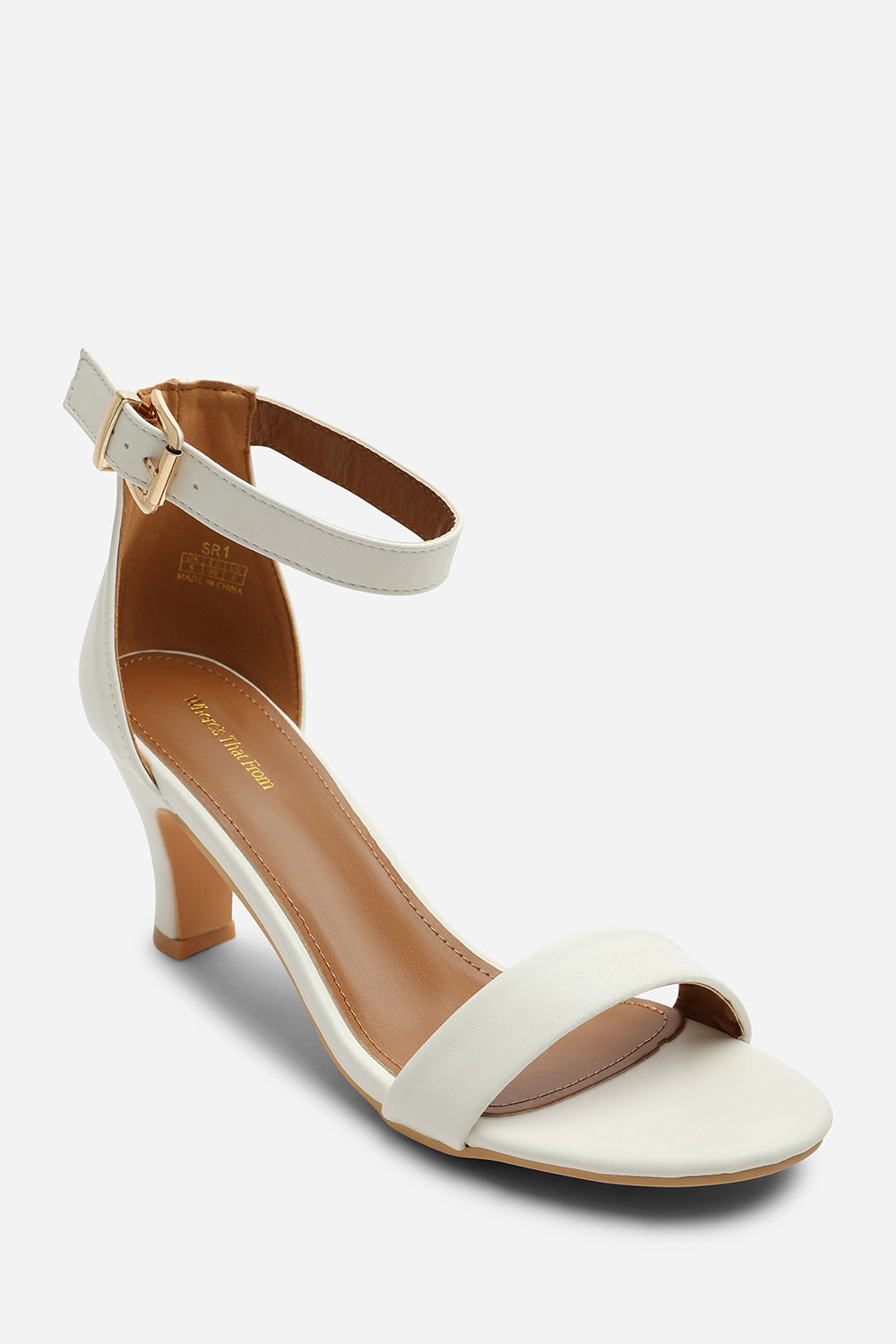 Calvia White Two Strap Mid Block Heels