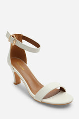 MADRID MID BLOCK HEEL WITH ANKLE STRAP IN WHITE PU