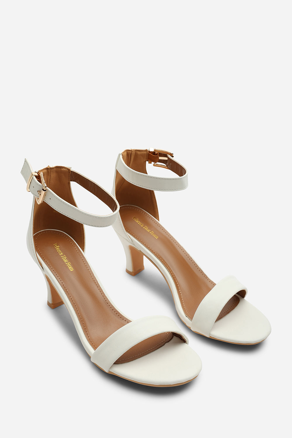 Calvia White Two Strap Mid Block Heels