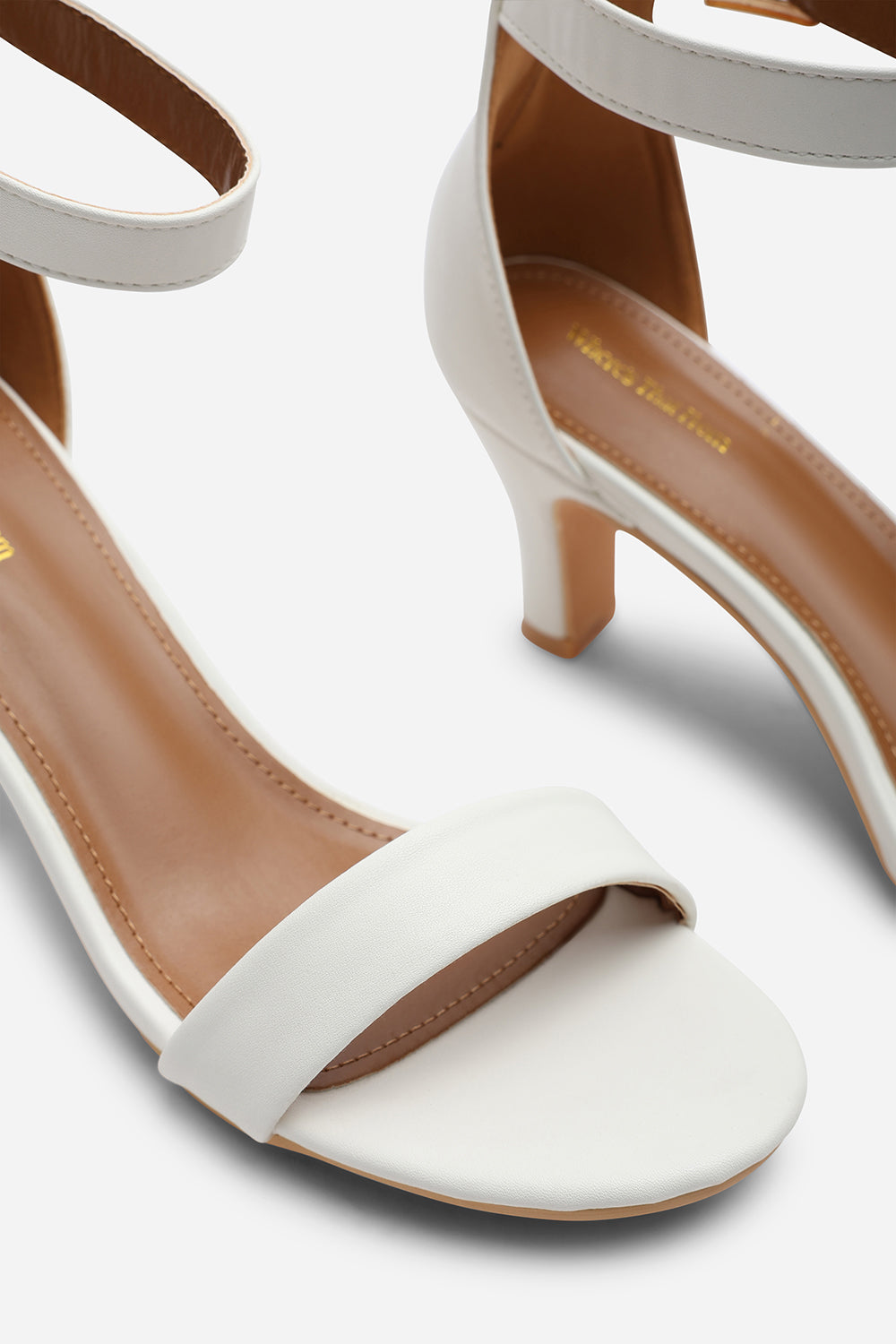Calvia White Two Strap Mid Block Heels