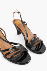 MYKONOS WIDE FIT MUTLI STRAP SLINGBACK LOW BLOCK HEEL IN BLACK PATENT