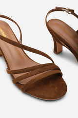 Mykonos Multi Strap Slingback Cognac Suede Low Block Heel