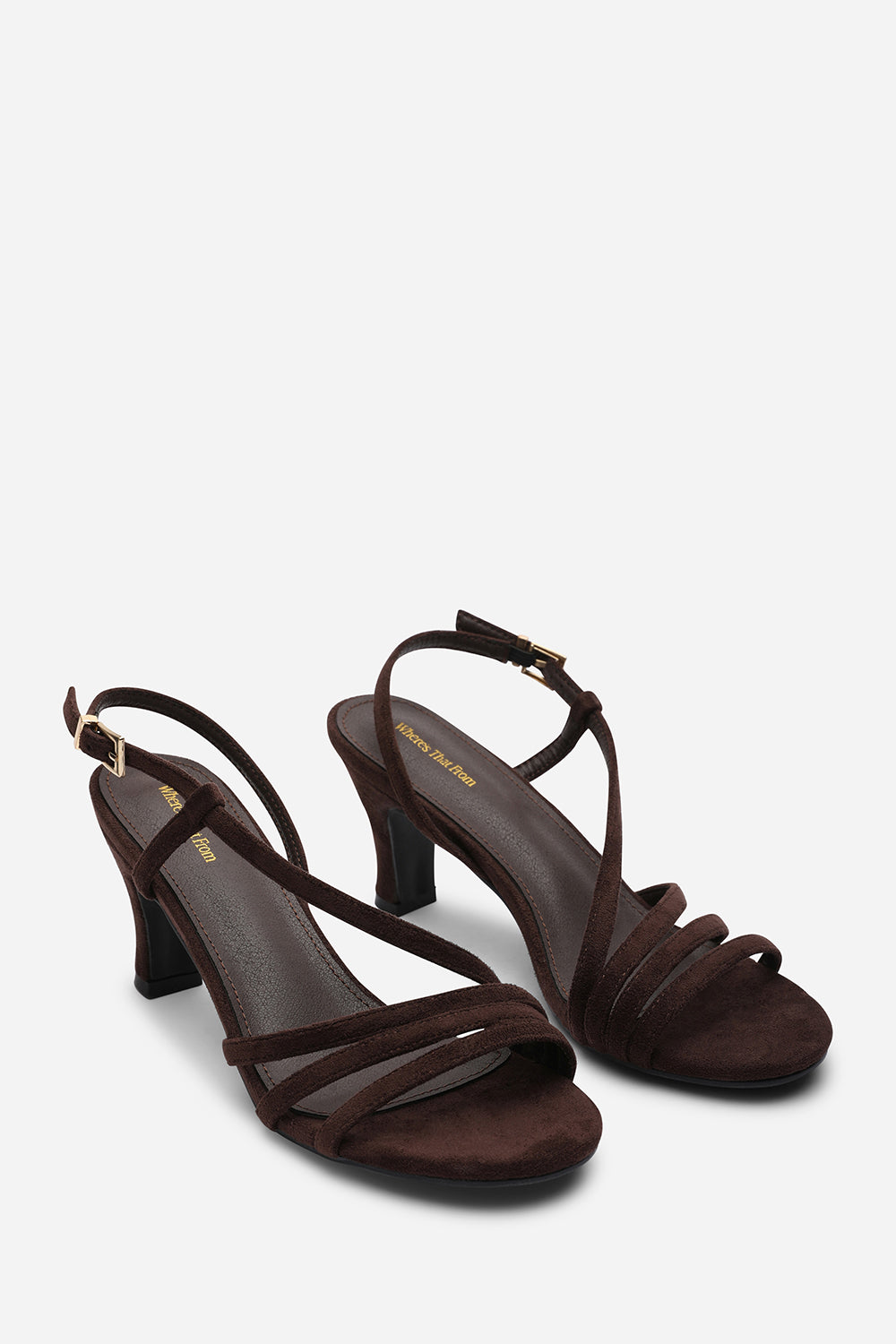 Mykonos Multi Strap Slingback Dark Brown Suede Low Block Heel