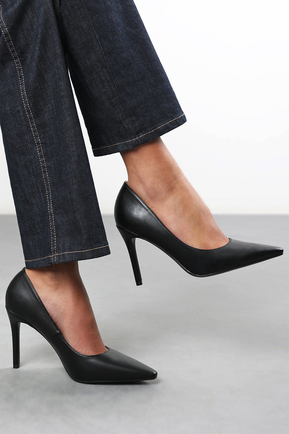 Mireille Black Faux Leather Stilleto Court Heels