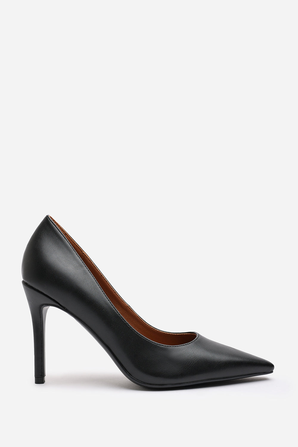 Mireille Wide Fit Black Faux Leather Stilleto Court Heels