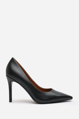 Mireille Wide Fit Black Faux Leather Stilleto Court Heels
