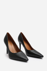 Mireille Black Faux Leather Stilleto Court Heels