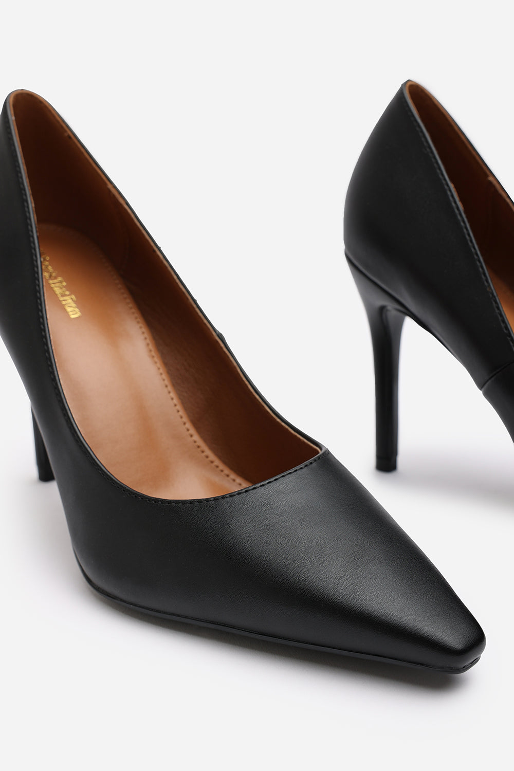 Mireille Wide Fit Black Faux Leather Stilleto Court Heels