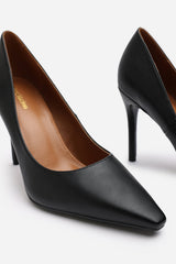 Mireille Wide Fit Black Faux Leather Stilleto Court Heels