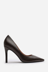 Mireille Dark Brown Faux Leather Stilleto Court Heels