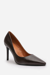 Mireille Dark Brown Faux Leather Stilleto Court Heels