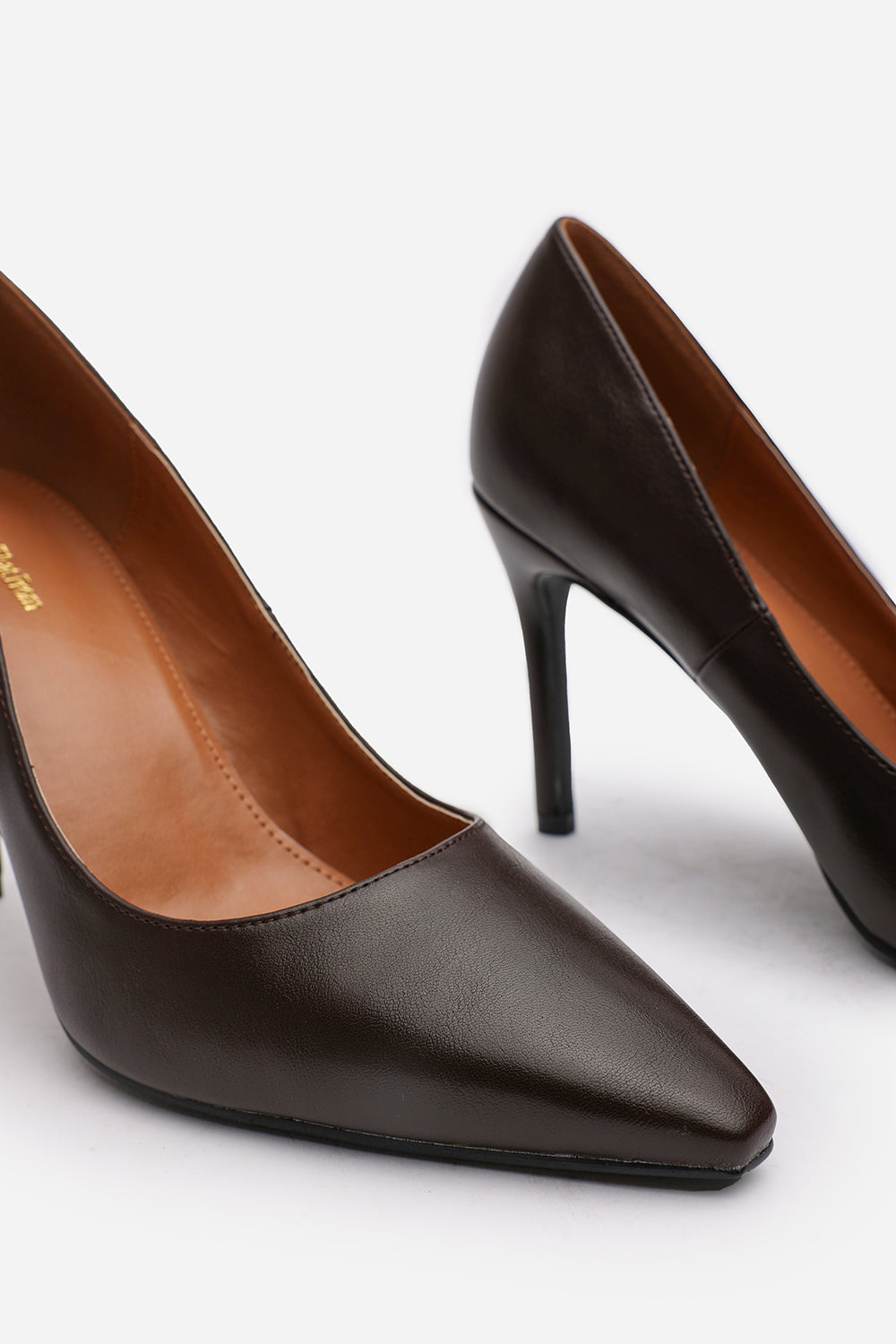 Mireille Dark Brown Faux Leather Stilleto Court Heels