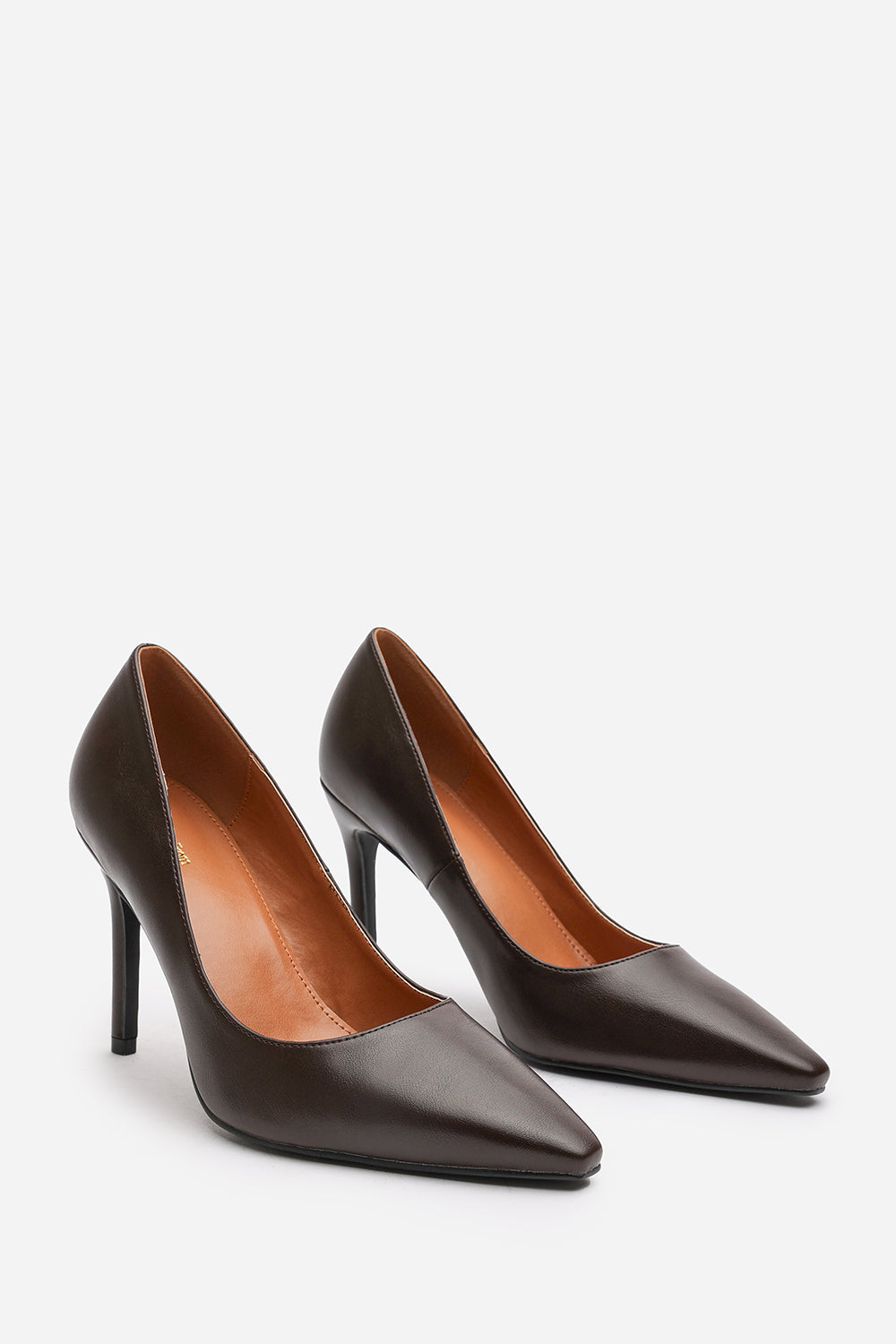 Mireille Dark Brown Faux Leather Stilleto Court Heels