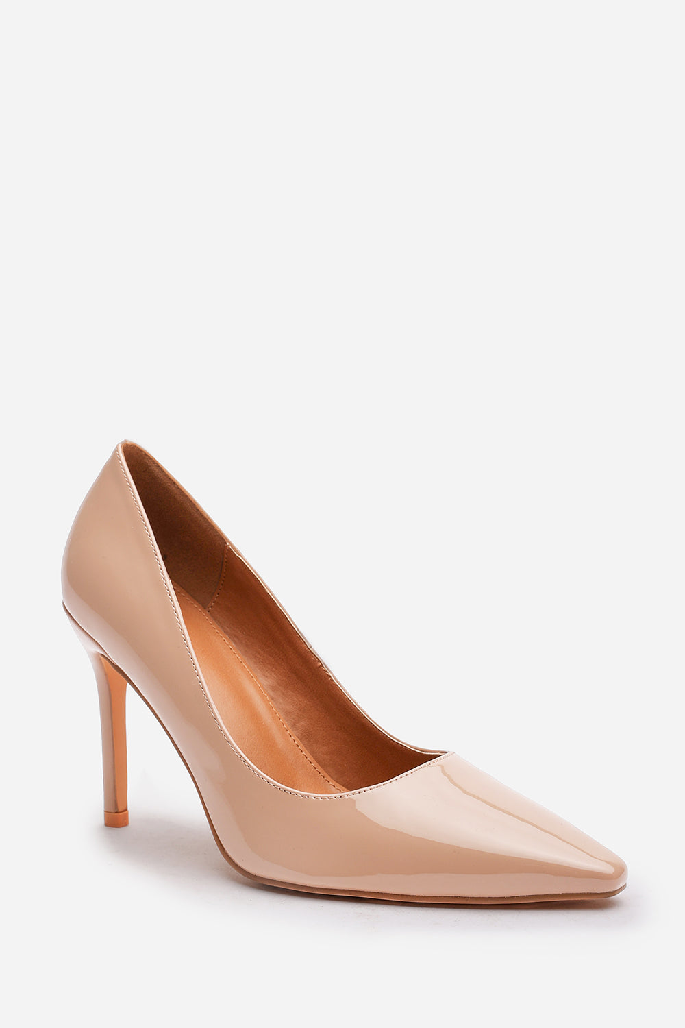 Mireille Wide Fit Mocha Patent Stilleto Court Heels