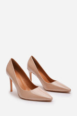 Mireille Wide Fit Mocha Patent Stilleto Court Heels