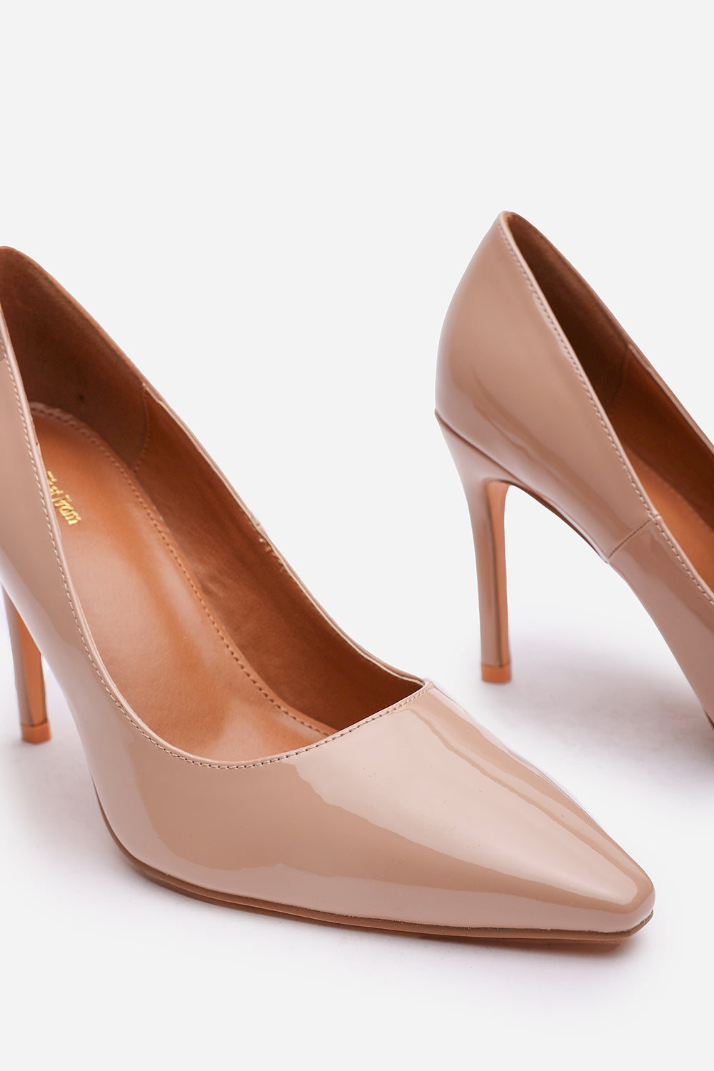 Mireille Wide Fit Mocha Patent Stilleto Court Heels