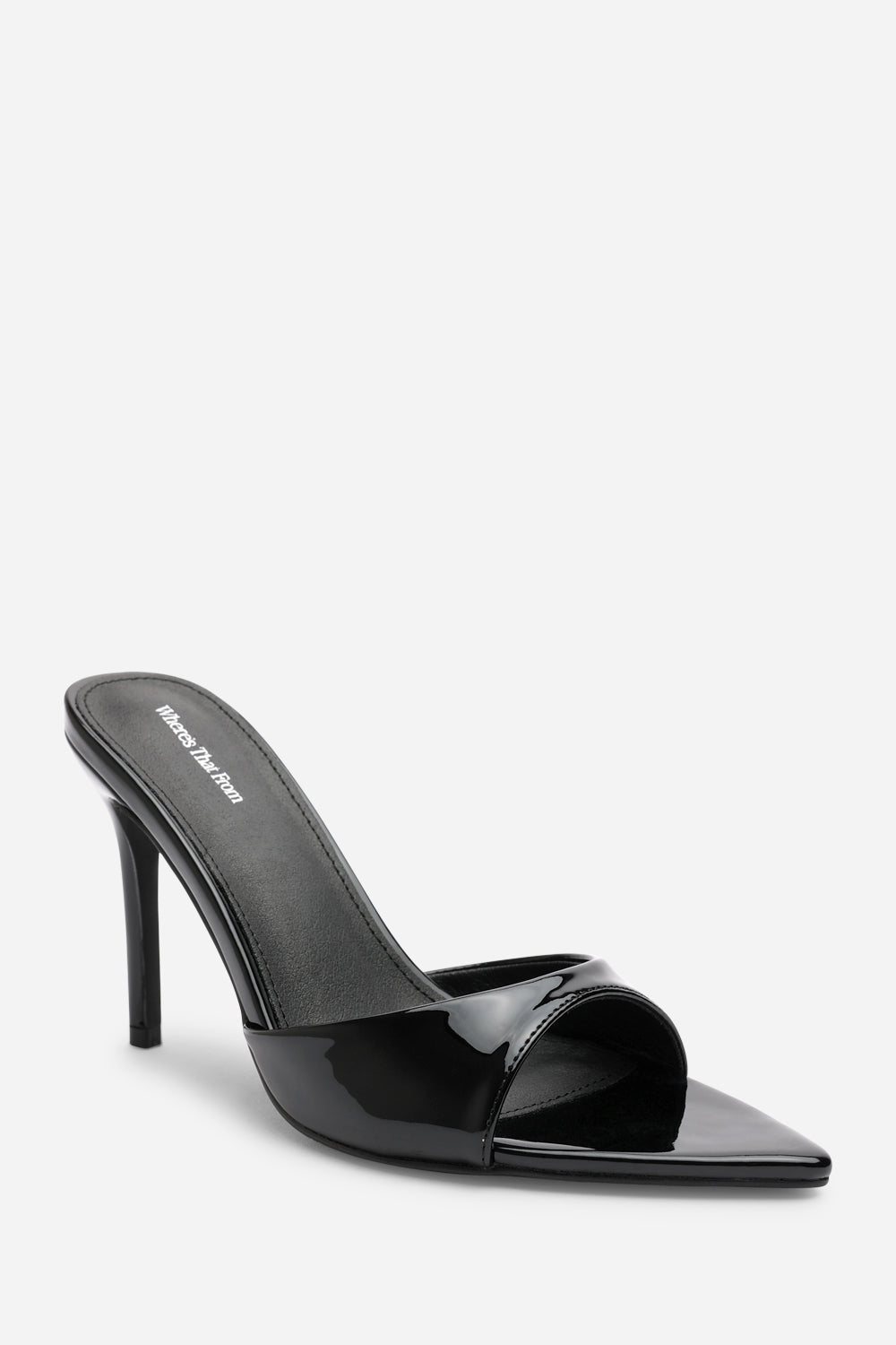 Fayra Black Open Toe Slip On Stiletto Mules