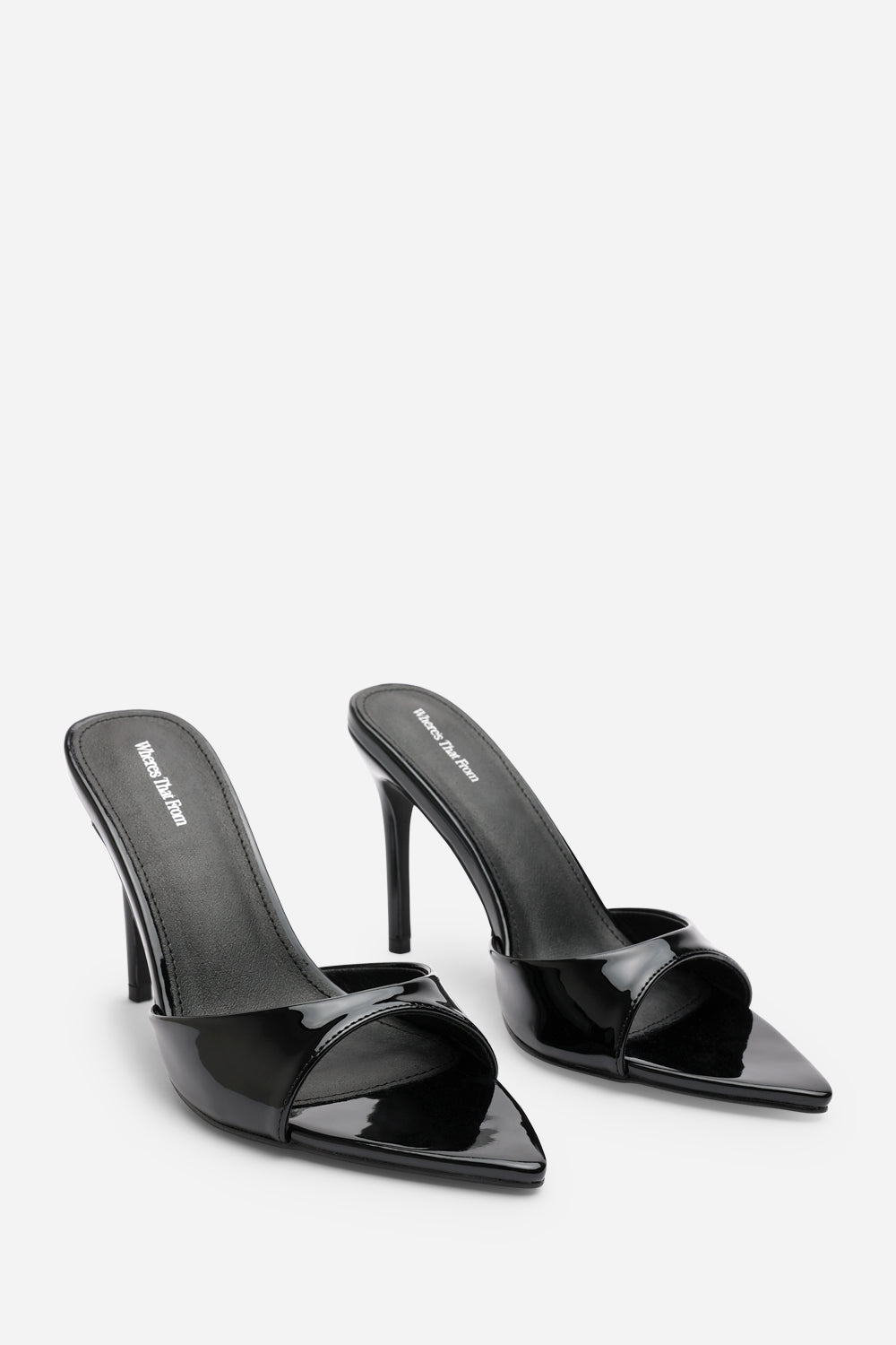 Fayra Black Open Toe Slip On Stiletto Mules