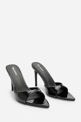Fayra Black Open Toe Slip On Stiletto Mules
