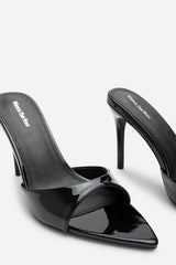 Fayra Black Open Toe Slip On Stiletto Mules