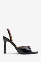Emeria Black Pointed Open Toe Slingback Heels With Bow Detail