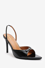Emeria Black Pointed Open Toe Slingback Heels With Bow Detail