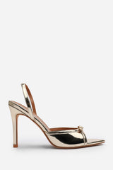 Odette Wide Fit Gold Chrome Pointed Open Toe Slingback Heel with Front Buckle Detail