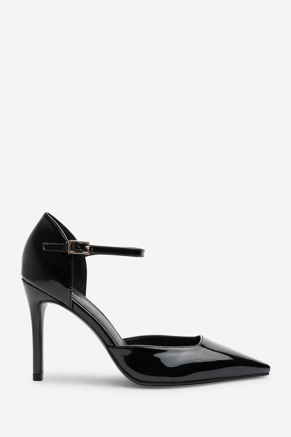 Tiana Black Pointed Toe Stilleto Court Heeled Shoe with Buckle Strap