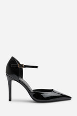 Tiana Black Pointed Toe Stilleto Court Heeled Shoe with Buckle Strap