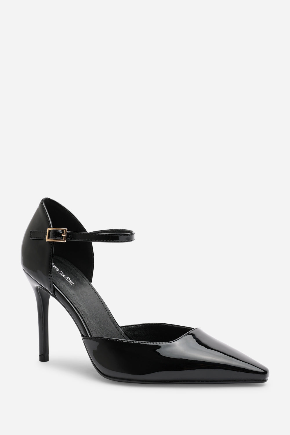 Tiana Black Pointed Toe Stilleto Court Heeled Shoe with Buckle Strap
