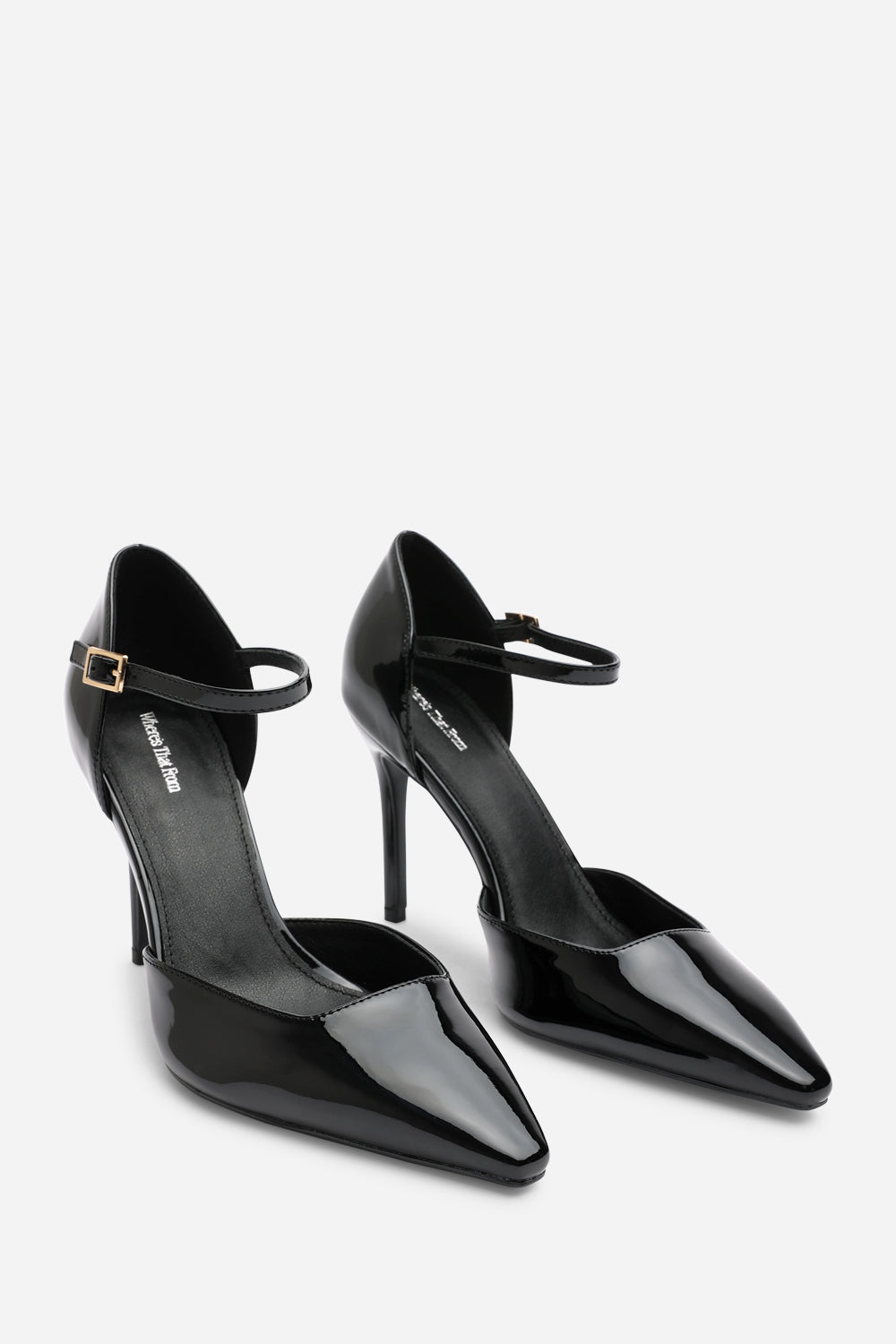Tiana Black Pointed Toe Stilleto Court Heeled Shoe with Buckle Strap