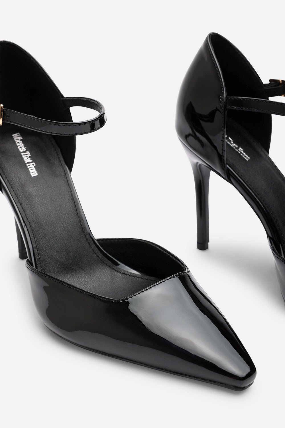 Tiana Black Pointed Toe Stilleto Court Heeled Shoe with Buckle Strap
