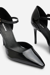 Tiana Black Pointed Toe Stilleto Court Heeled Shoe with Buckle Strap