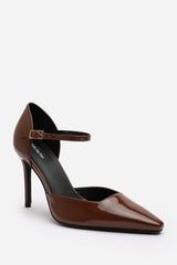 Tiana Brown Pointed Toe Stilleto Court Heeled Shoe with Buckle Strap