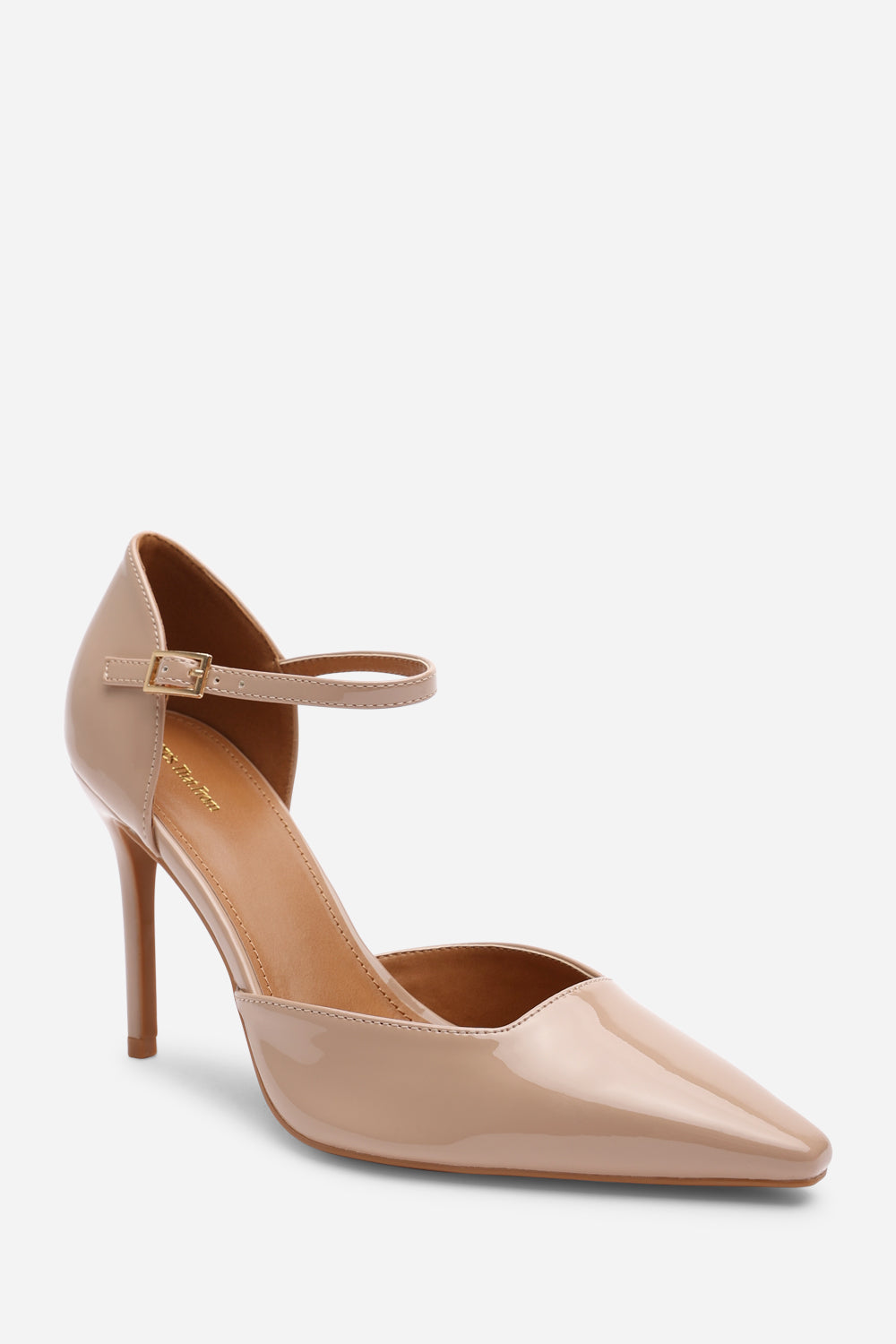 Tiana Mocha Pointed Toe Stilleto Court Heeled Shoe with Buckle Strap