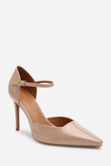 Tiana Mocha Pointed Toe Stilleto Court Heeled Shoe with Buckle Strap