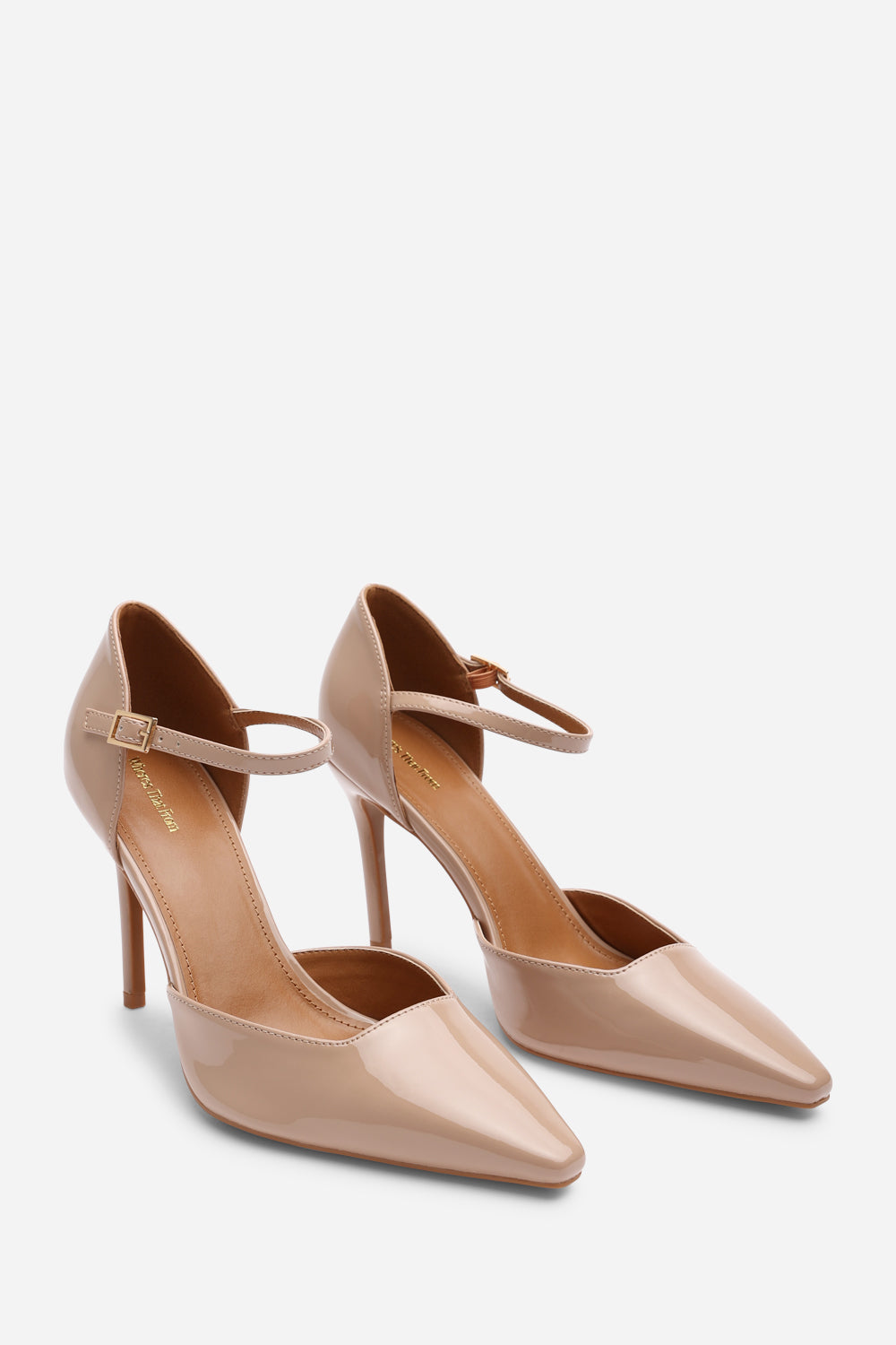 Tiana Mocha Pointed Toe Stilleto Court Heeled Shoe with Buckle Strap