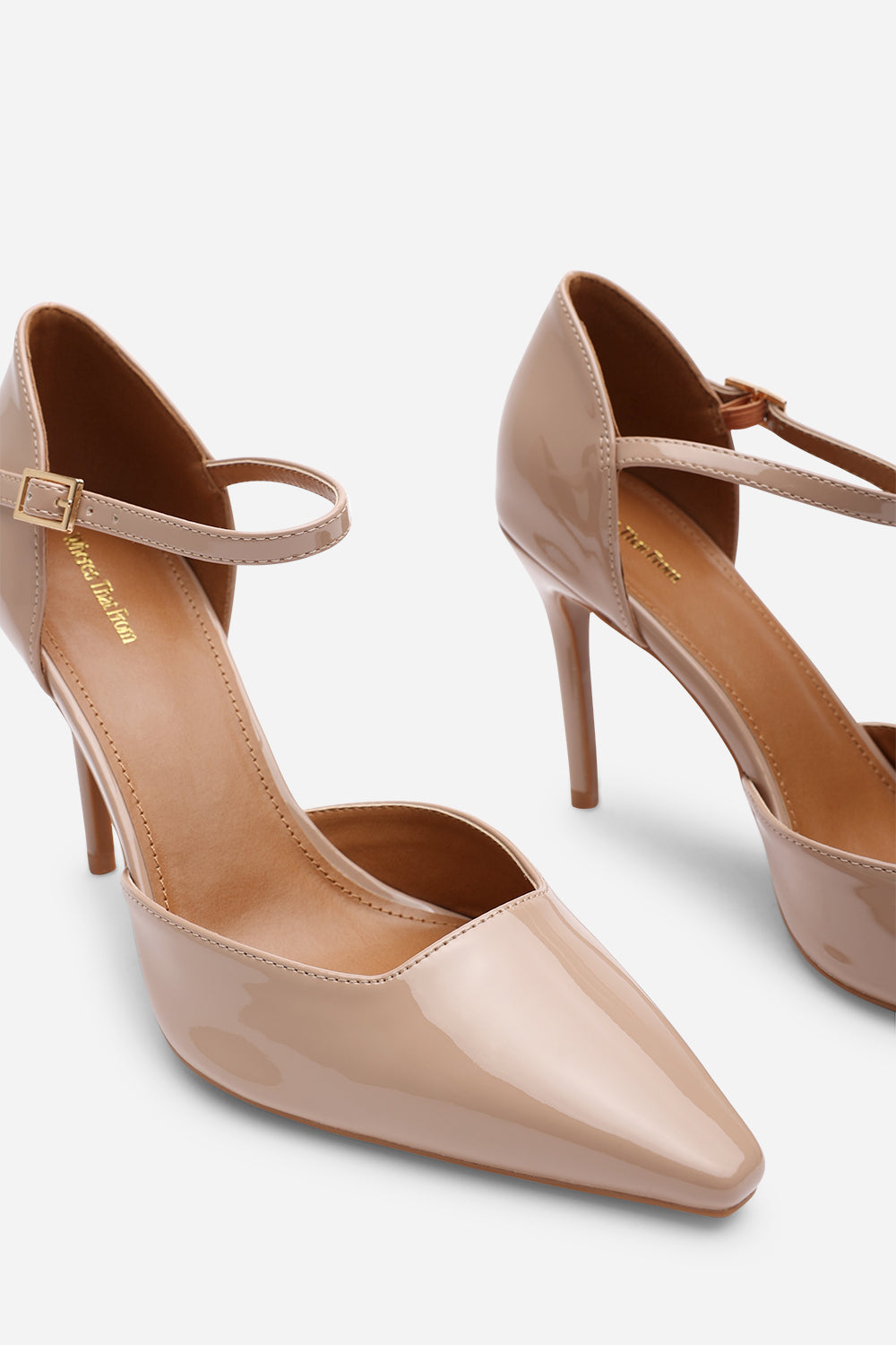 Tiana Mocha Pointed Toe Stilleto Court Heeled Shoe with Buckle Strap