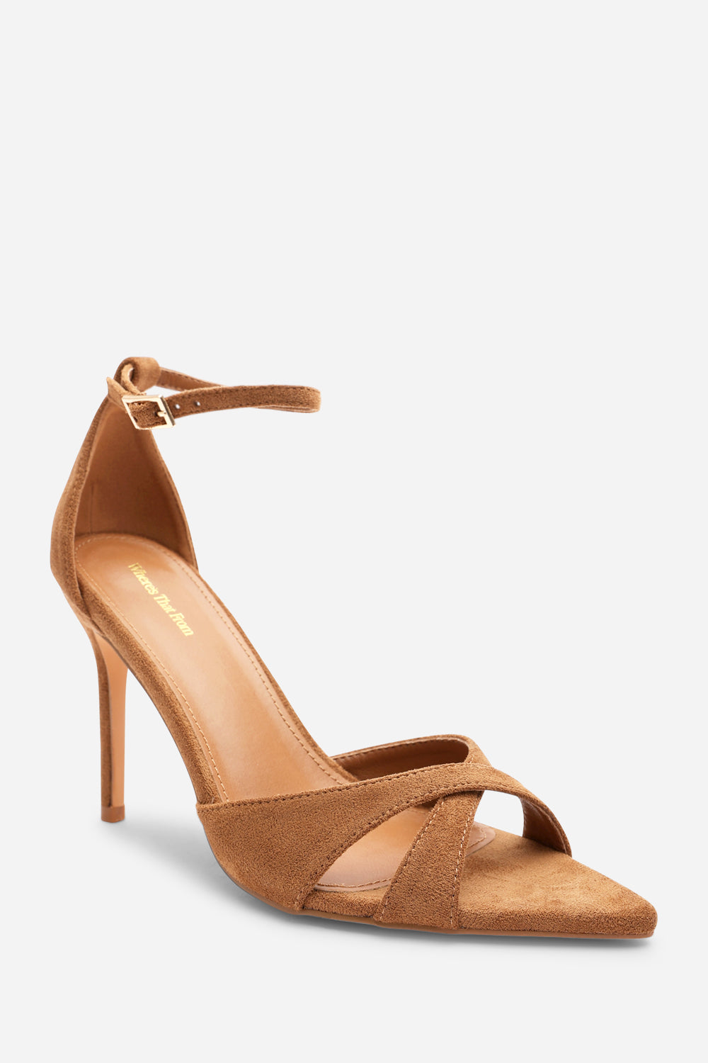 Patricia Cognac Suede Pointed Open Toe Cross Over Strappy Heels