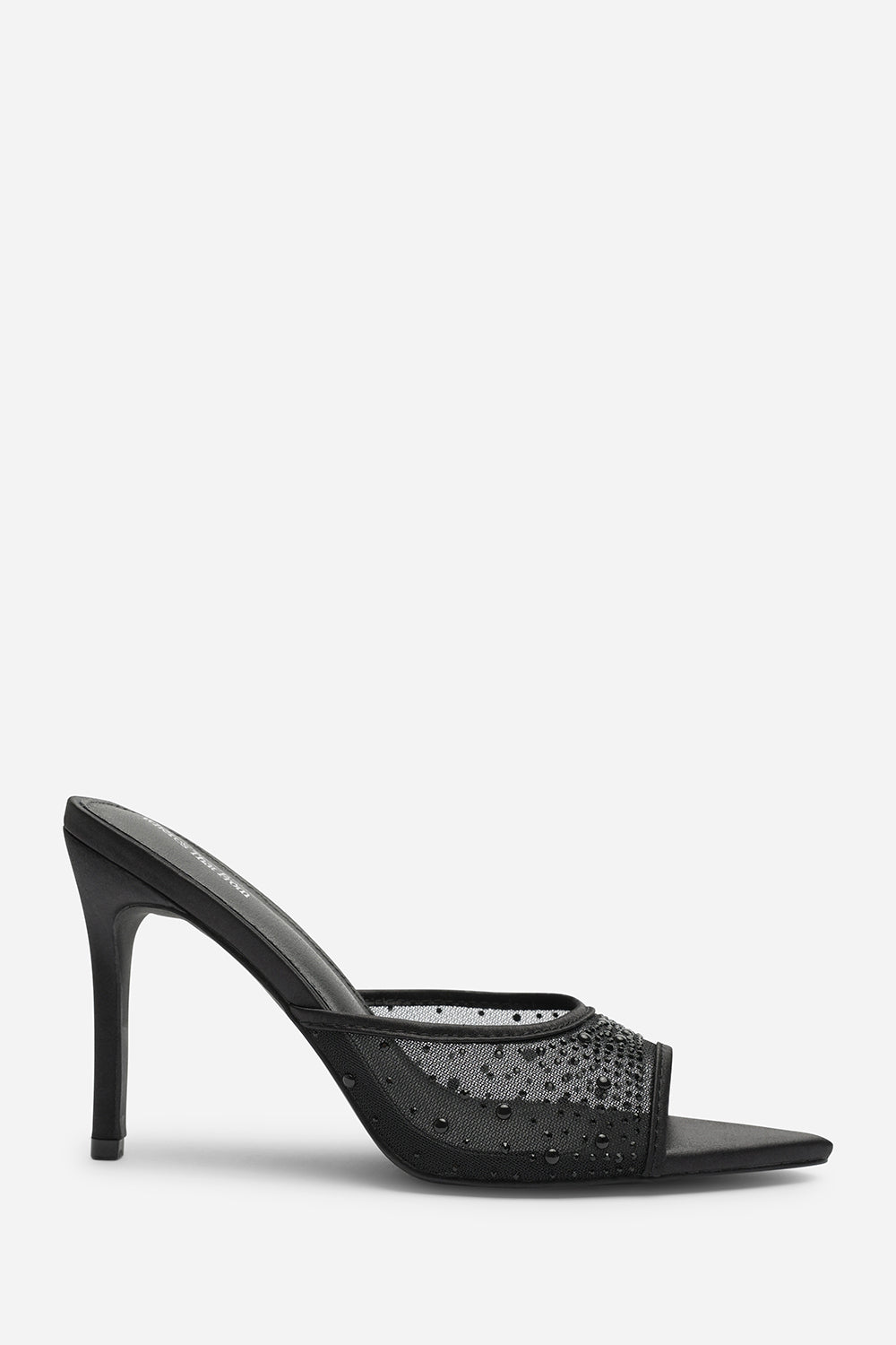 Qorelle Black Mesh Mules With Diamante Detail