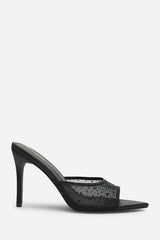 Qorelle Black Mesh Mules With Diamante Detail