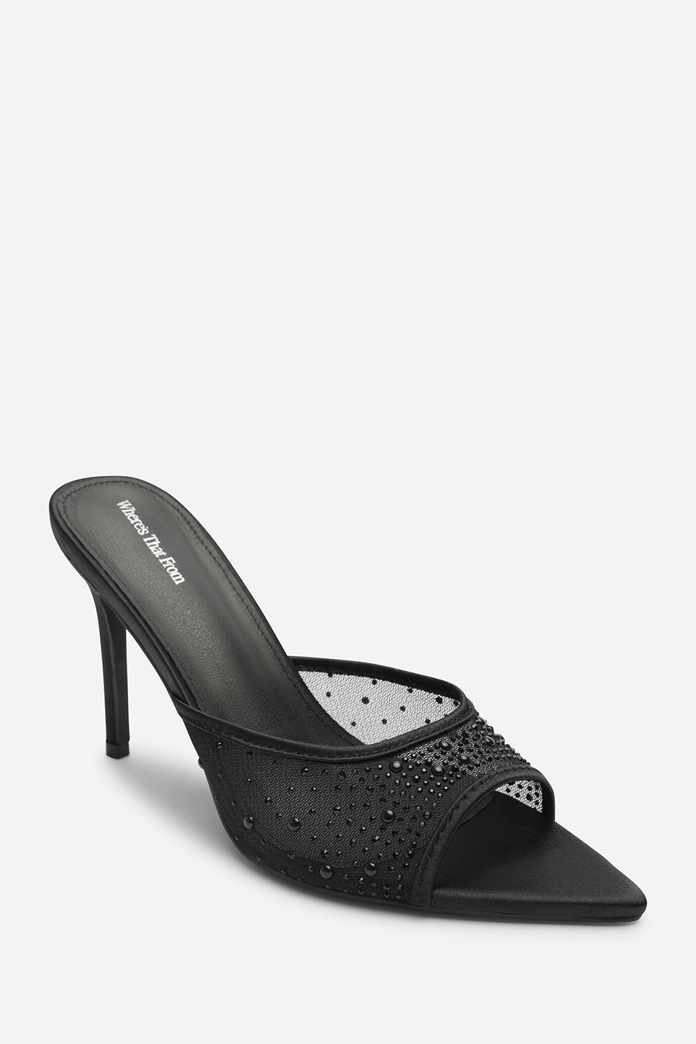 Qorelle Black Mesh Mules With Diamante Detail