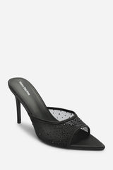 Qorelle Black Mesh Mules With Diamante Detail
