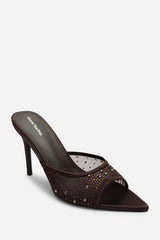 Qorelle Dark Brown Mesh Mules With Diamante Detail
