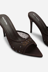 Qorelle Dark Brown Mesh Mules With Diamante Detail