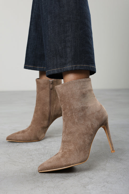 Isvane Camel Pointed Toe Stiletto Heeled Ankle Boot