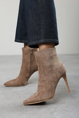 Isvane Camel Pointed Toe Stiletto Heeled Ankle Boot