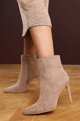 Jemima Camel Suede Pointed Toe Stiletto Ankle Boots